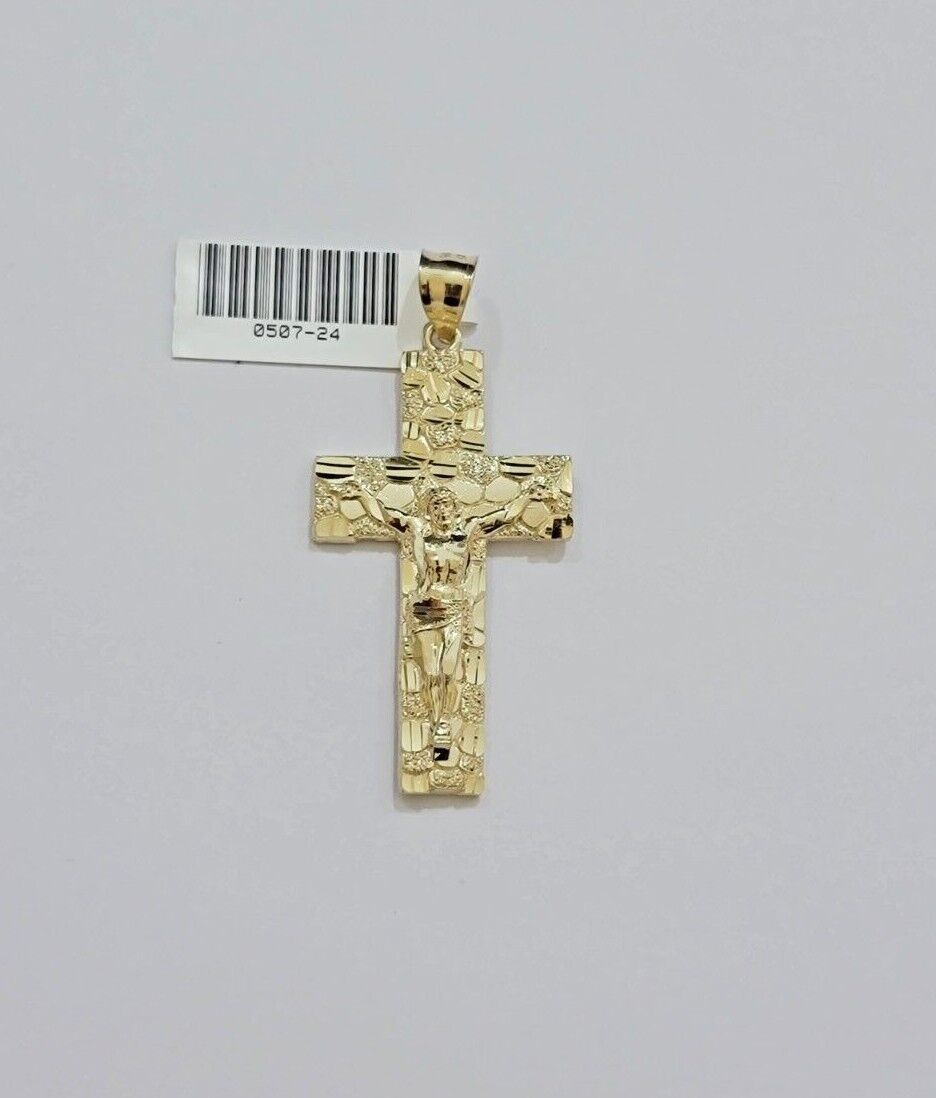 10kt Gold Milano Rope Chain Nugget Cross Charm Pendant Set 18 - 24'' Inch Necklace - GoldenlinQ